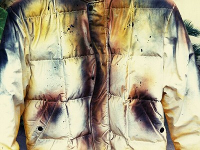 Extraordinary ultra-light down jacket 100 grams weight - painted by hand with a special Jovanny resin