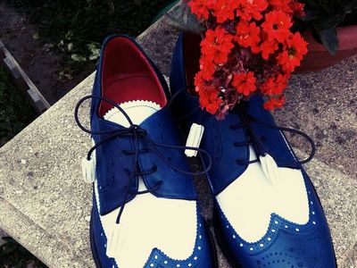 Calf leather white and blu, handmade shoe