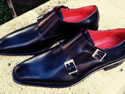 Double monk shoes, leather deer