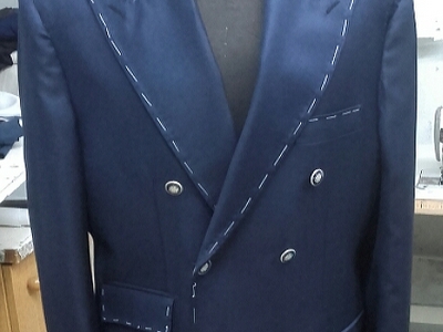 Double breasted jacket in blue Cerruti fabric